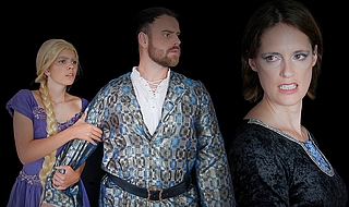 Die Hagebuttenbühne hat das Märchen „Rapunzel“ neu inszeniert: Madita Marx (links) spielt Rapunzel, Nick Rieprich tritt als Prinz Theodor und Marnie Rühmkorf als böse Hexe Morgana auf. (Foto: Hagebuttenbühne)