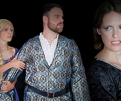 Die Hagebuttenbühne hat das Märchen „Rapunzel“ neu inszeniert: Madita Marx (links) spielt Rapunzel, Nick Rieprich tritt als Prinz Theodor und Marnie Rühmkorf als böse Hexe Morgana auf. (Foto: Hagebuttenbühne)