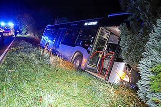 Zum Glück war der Linienbus auf einer Leerfahrt in Elmshorn Richtung Horst unterwegs, so dass keine Fahrgäste zu Schaden kamen. Der Fahrer verletzte sich aber beim Unfall. (Foto: Sprenger)