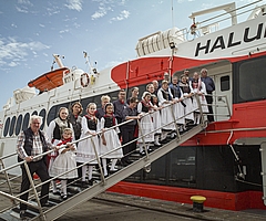 Liedermacher Rolf Zuckowski drehte an Bord des "Halunder Jet". (Foto: FRS Helgoline)