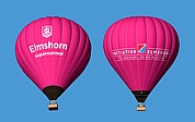 Die Hülle eines Heißluftballons soll mit der Stadtmarke „Elmshorn supernormal“ und dem Logo der Initiative Elmshorn bedruckt werden.  (Grafik: Kubíček Balloons/Initiative Elmshorn, Bearbeitung: Frank)