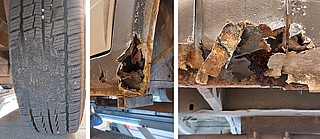 Das Reifenprofil ist fast heruntergefahren. Quer- und Längsträger des Transporters waren durchgerostet. (Fotos: Polizeidirektion Bad Segeberg)