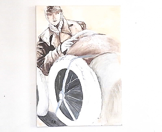 Das Werk „Die Rennfahrerin“ aus der Ausstellung „Das Flirren der Zeit“ von Rita Müller. (Foto: Gudrun Arlt)