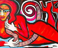 Farbstark, mutig: Die Werke von Elvira Bach wie die „Liegende“ ziehen die Blicke auf sich. (Foto: Elvira Bach)